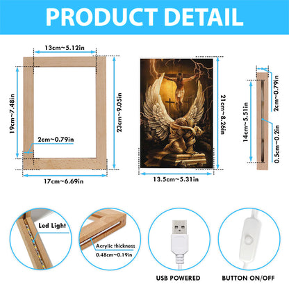 Stunning Angel Wings Jesus On The Cross Frame Lamp Print - Inspirational Frame Lamp Art - Christian Art Home Decor