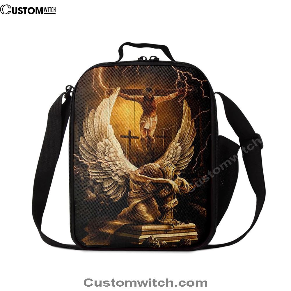 Stunning Angel Wings Jesus On The Cross Lunch Bag, Bible Verse Lunch Bag For Men And Women