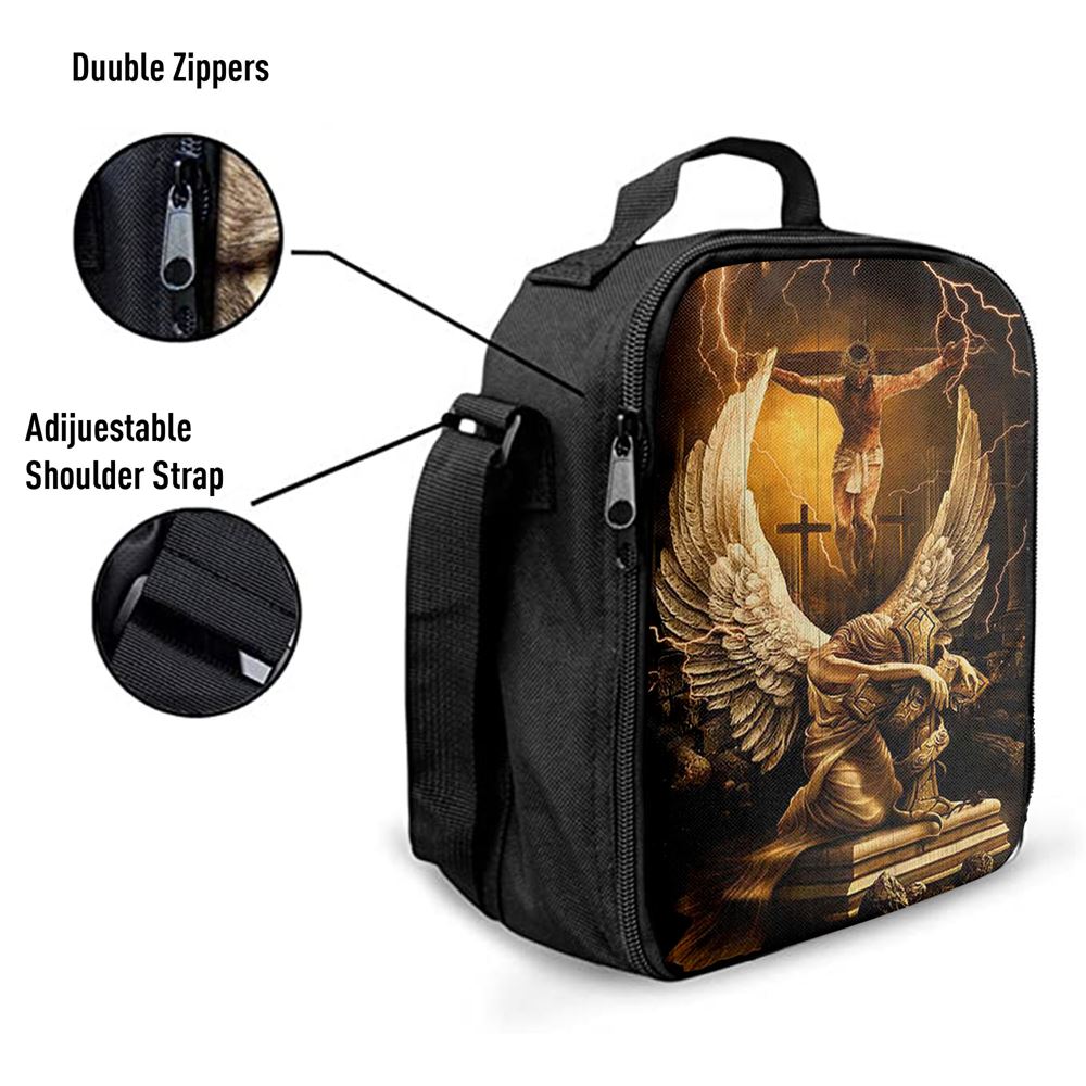 Stunning Angel Wings Jesus On The Cross Lunch Bag, Bible Verse Lunch Bag For Men And Women