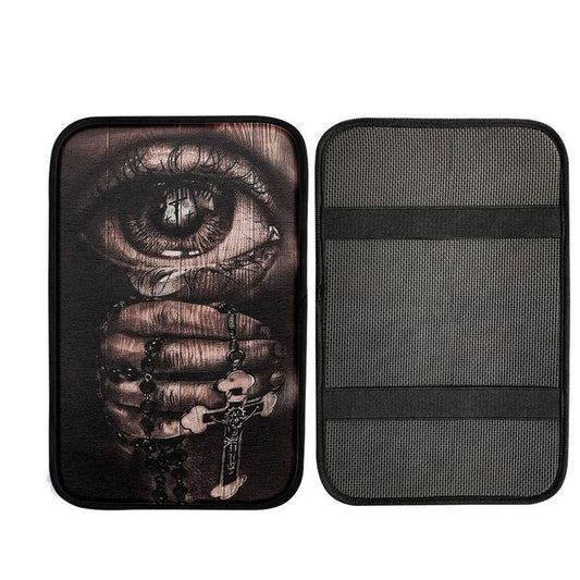 Stunning Eyes Jesus Calls Pray For Healing Cross Car Center Console Cover, Christian Car Interior Accessories