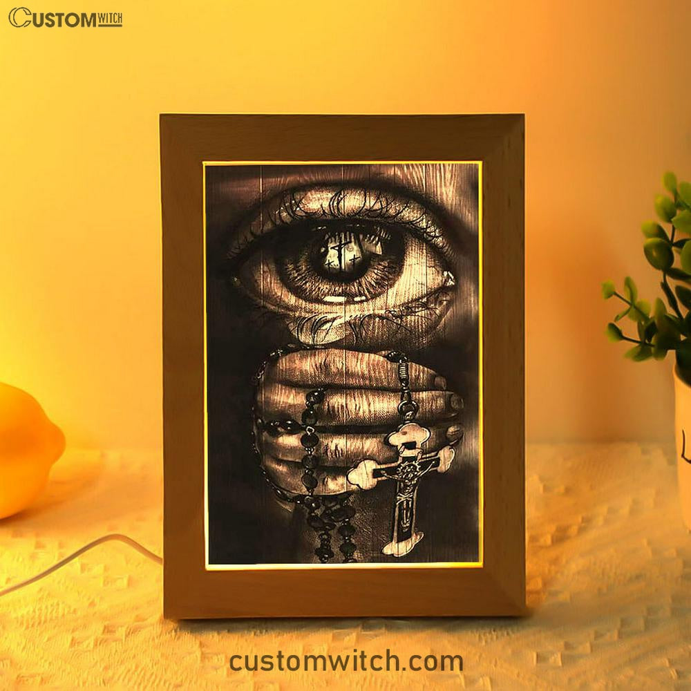 Stunning Eyes Jesus Calls Pray For Healing Cross Frame Lamp Print - Inspirational Frame Lamp Art - Christian Art Home Decor