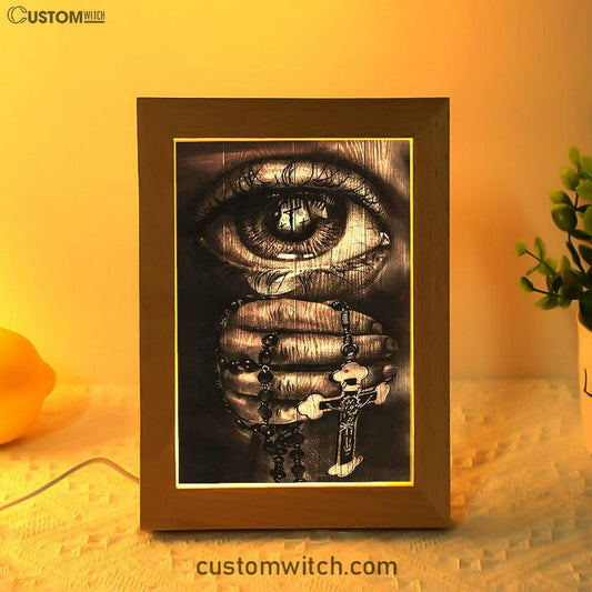 Stunning Eyes Jesus Calls Pray For Healing Cross Frame Lamp Print - Inspirational Frame Lamp Art - Christian Art Home Decor