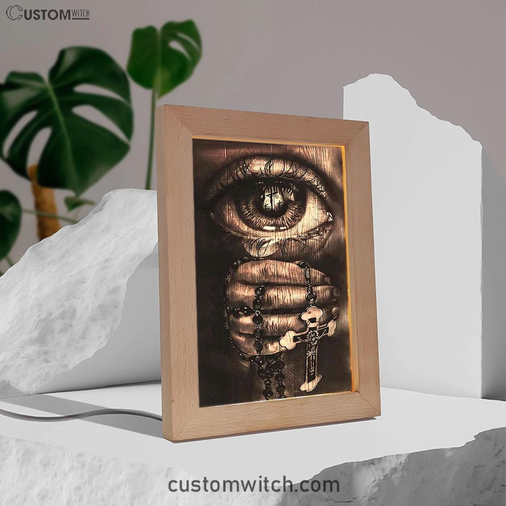 Stunning Eyes Jesus Calls Pray For Healing Cross Frame Lamp Print - Inspirational Frame Lamp Art - Christian Art Home Decor