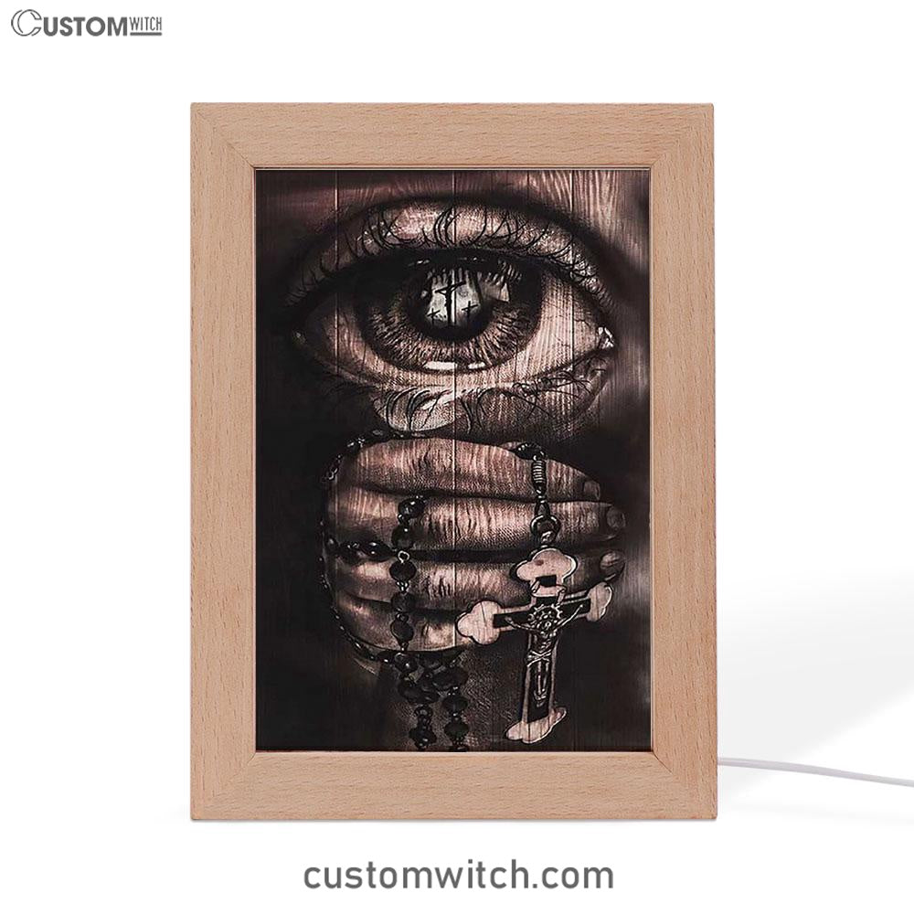 Stunning Eyes Jesus Calls Pray For Healing Cross Frame Lamp Print - Inspirational Frame Lamp Art - Christian Art Home Decor