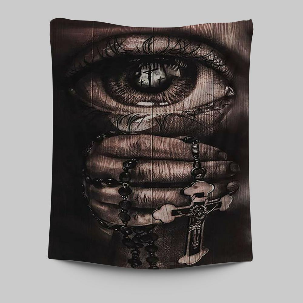 Stunning Eyes Jesus Calls Pray For Healing Cross Tapestry Print - Inspirational Tapestry Art - Christian Wall Art Home Decor