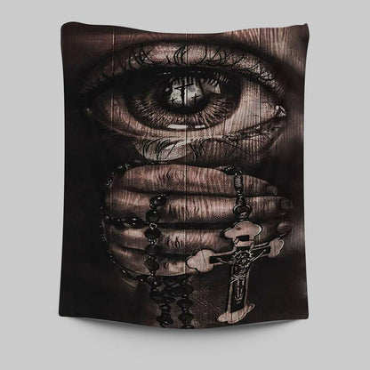 Stunning Eyes Jesus Calls Pray For Healing Cross Tapestry Print - Inspirational Tapestry Art - Christian Wall Art Home Decor