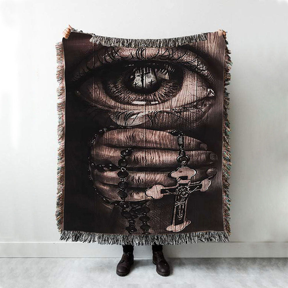 Stunning Eyes Jesus Calls Pray For Healing Cross Woven Blanket Print - Inspirational Woven Blanket Art - Christian Throw Blanket Home Decor