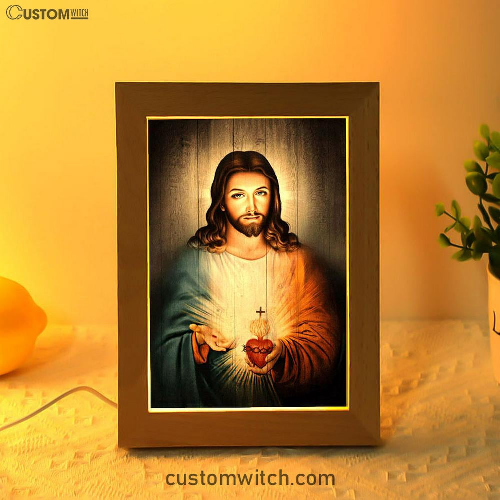 Stunning Heart Walking With Jesus Frame Lamp Frame Lamp Art - Christian Night Light - Bible Verse Wooden Lamp