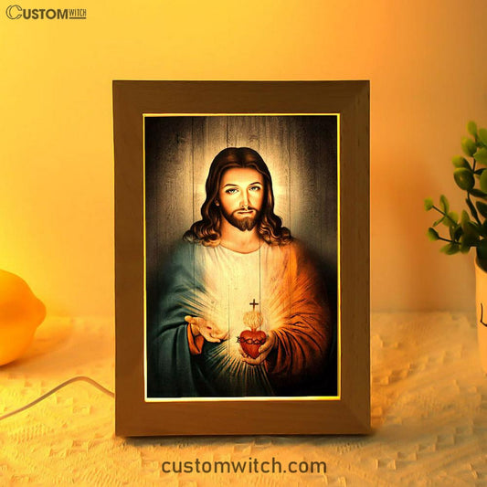 Stunning Heart Walking With Jesus Frame Lamp Frame Lamp Art - Christian Night Light - Bible Verse Wooden Lamp