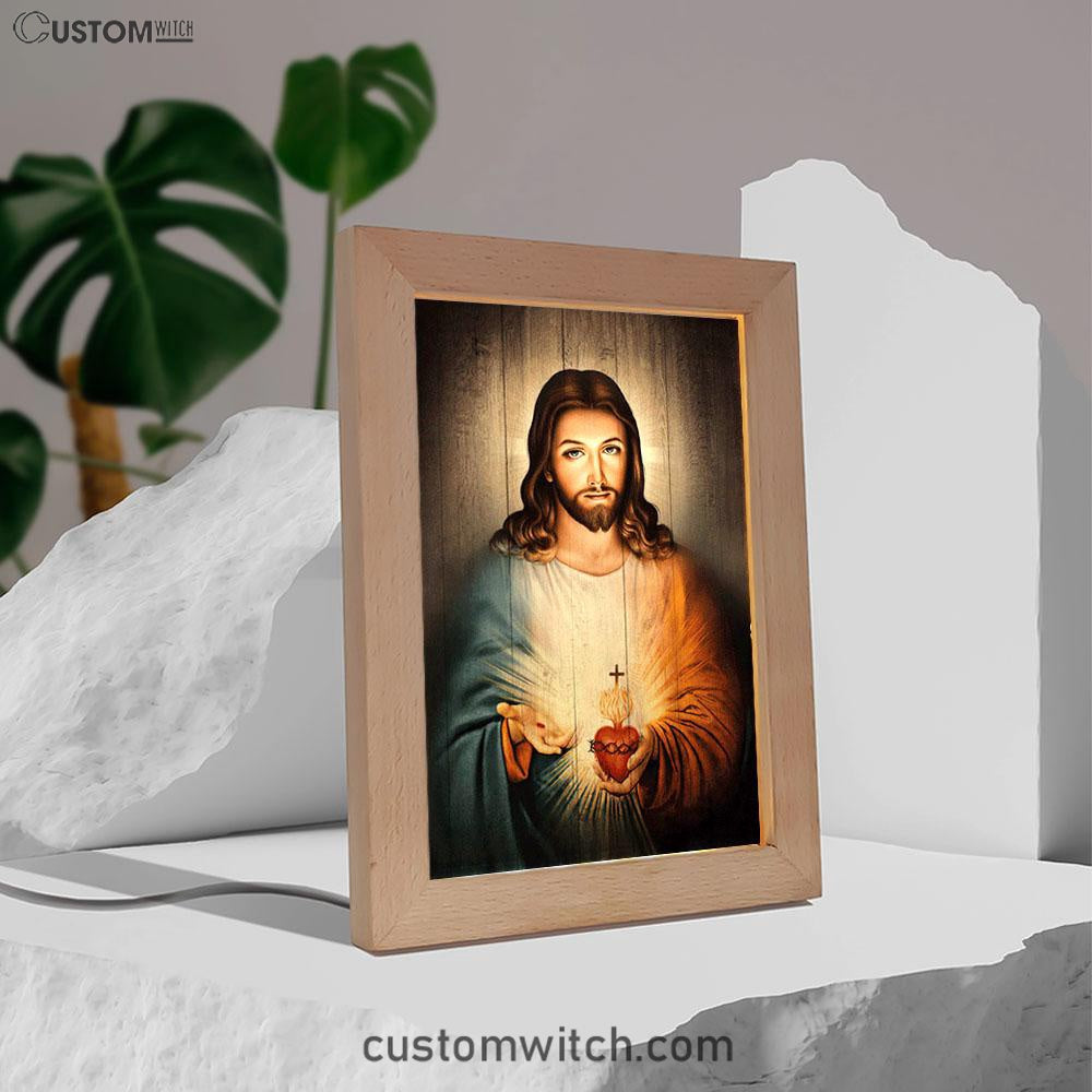 Stunning Heart Walking With Jesus Frame Lamp Frame Lamp Art - Christian Night Light - Bible Verse Wooden Lamp