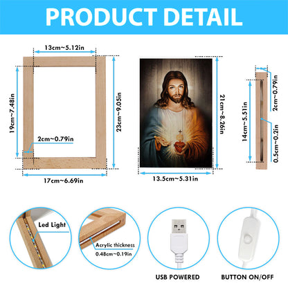 Stunning Heart Walking With Jesus Frame Lamp Frame Lamp Art - Christian Night Light - Bible Verse Wooden Lamp