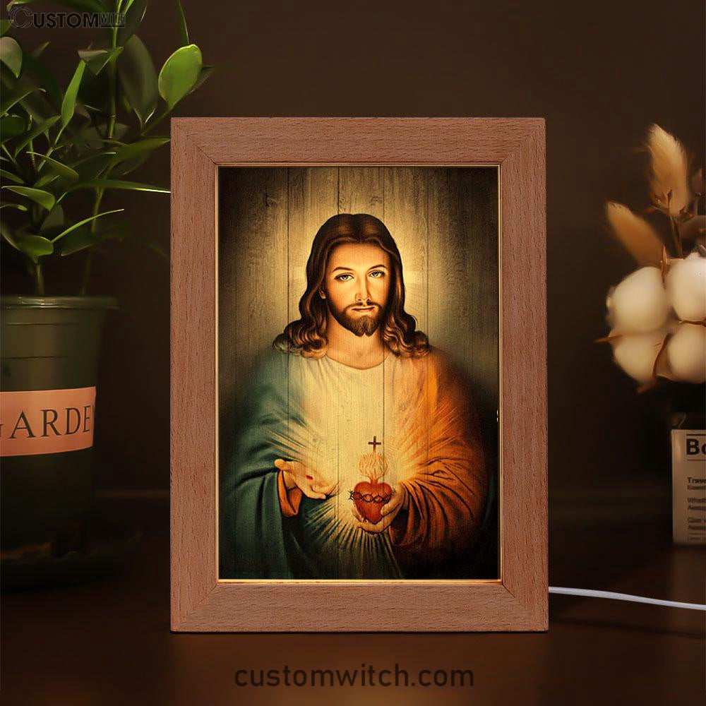 Stunning Heart Walking With Jesus Frame Lamp Frame Lamp Art - Christian Night Light - Bible Verse Wooden Lamp