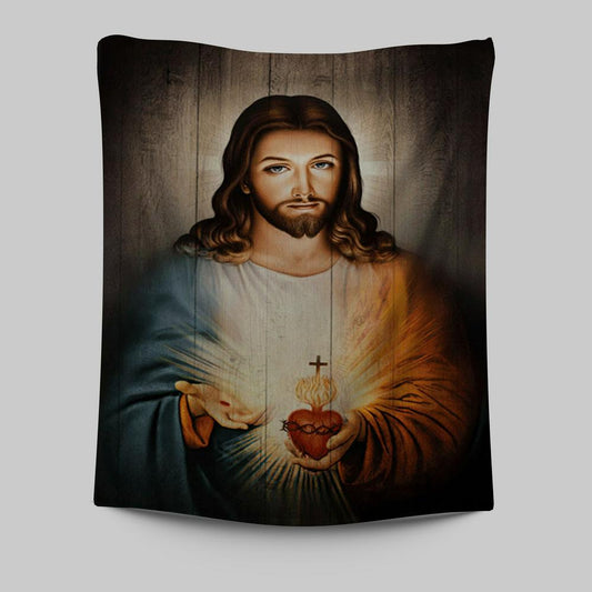 Stunning Heart Walking With Jesus Tapestry Tapestry Wall Art - Christian Tapestries Prints - Bible Verse Tapestry Art