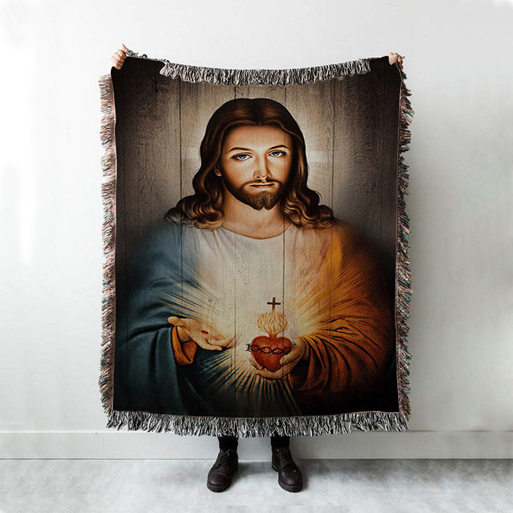 Stunning Heart Walking With Jesus Woven Blanket Woven Throw Blanket - Christian Woven Blanket Prints - Bible Verse Woven Blanket Art