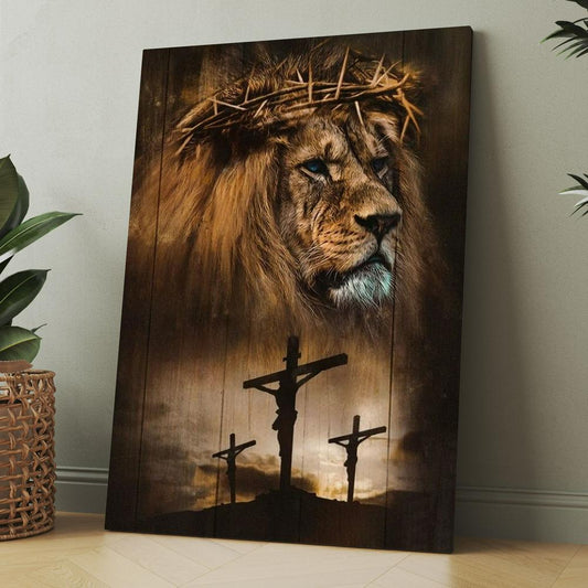 Stunning Lion, Big Crown Of Thorn, Jesus On The Cross Canvas, Christmas Gift for Christian