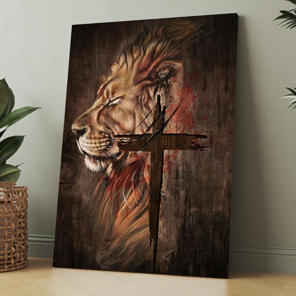 Stunning Lion Face Antique Cross Canvas, Christmas Gift for Christian