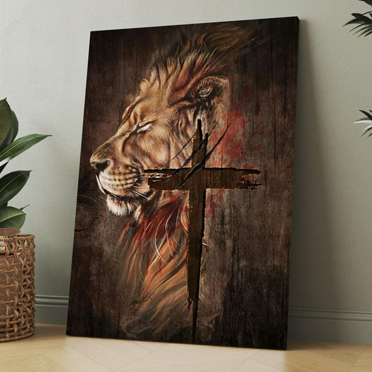 Stunning Lion Face Antique Cross Canvas, Christmas Gift for Christian