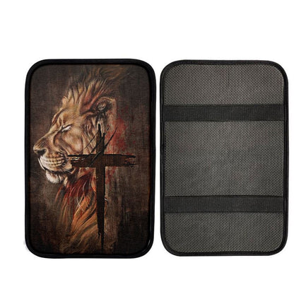 Stunning Lion Face Antique Cross Car Center Console Cover, Car Armrest Pad, Christian Gift, Armrest Box Mat