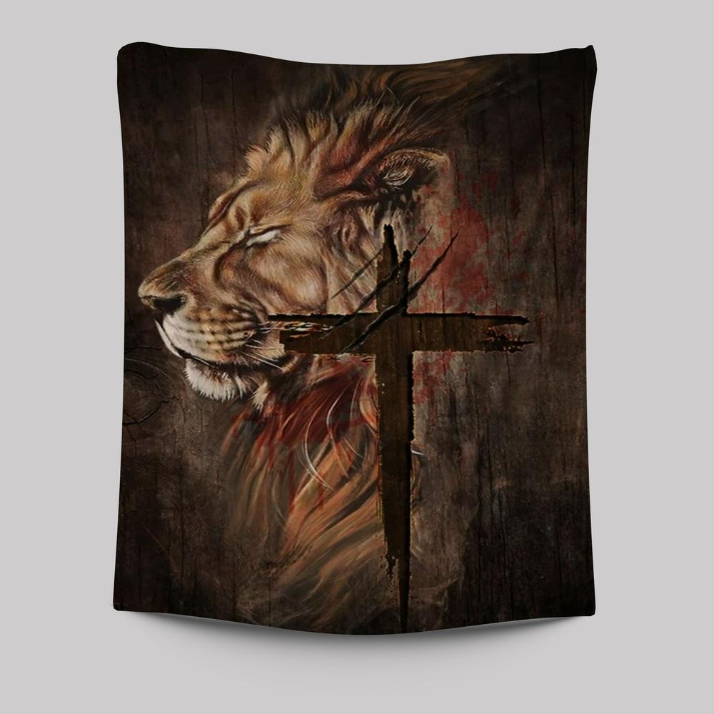 Stunning Lion Face Antique Cross Tapestry
