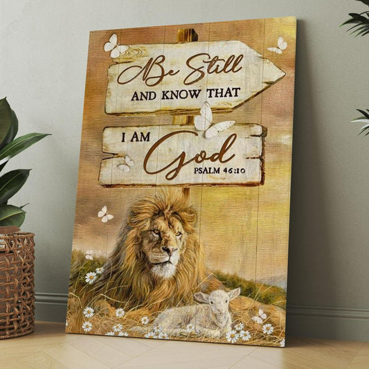 Stunning Lion, Wooden Sign, Be Still And Know That I Am God Canvas, Christmas Gift for Christian