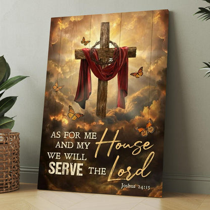 Stunning Sunset, Big Cross, Monarch Butterfly, As For Me And My House Canvas, Christmas Gift for Christian