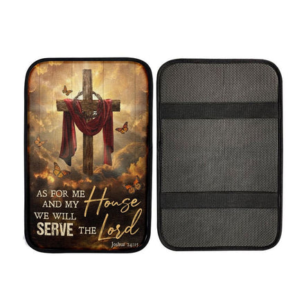 Stunning Sunset, Big Cross, Monarch Butterfly, As For Me And My House Car Center Console Cover, Car Armrest Pad, Christian Gift