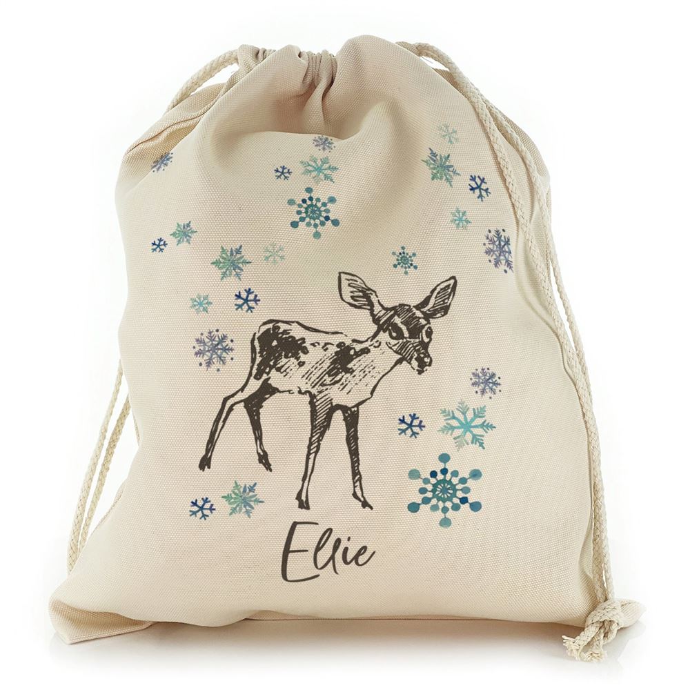 Stylish Text and Deer Snowflakes Sketch Christmas Sack, Gift For Chidren, Christmas Bag Gift, Christmas Gift 2023
