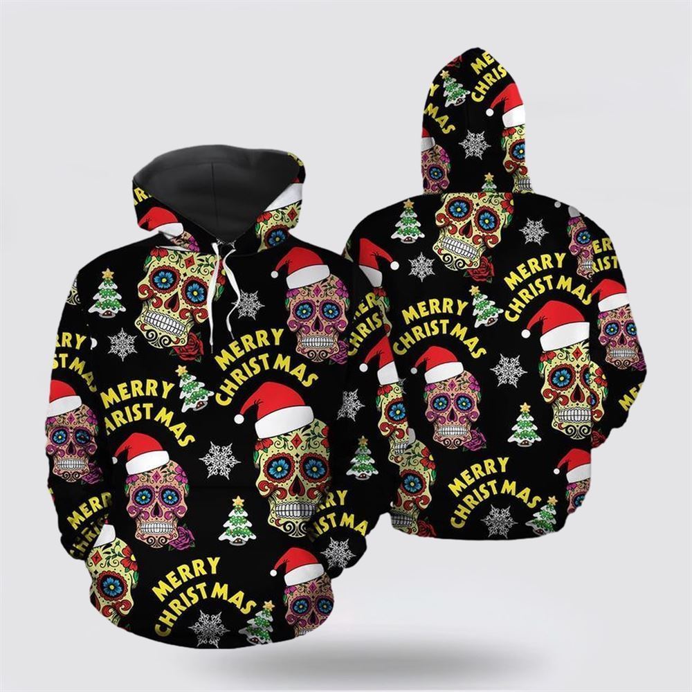 Sugar Skull Merry Christmas All Over Print 3D Hoodie For Men & Women, Christmas Hoodie Cute, Christmas Gift, Christmas Fashion