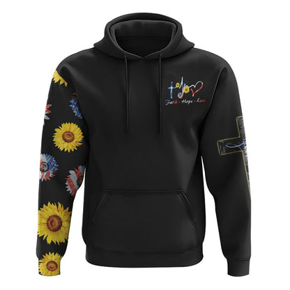 Sunflower America Faith Flag All Over Print 3D Hoodie, Christian Hoodie, Christian Sweatshirt, Bible Verse Shirt