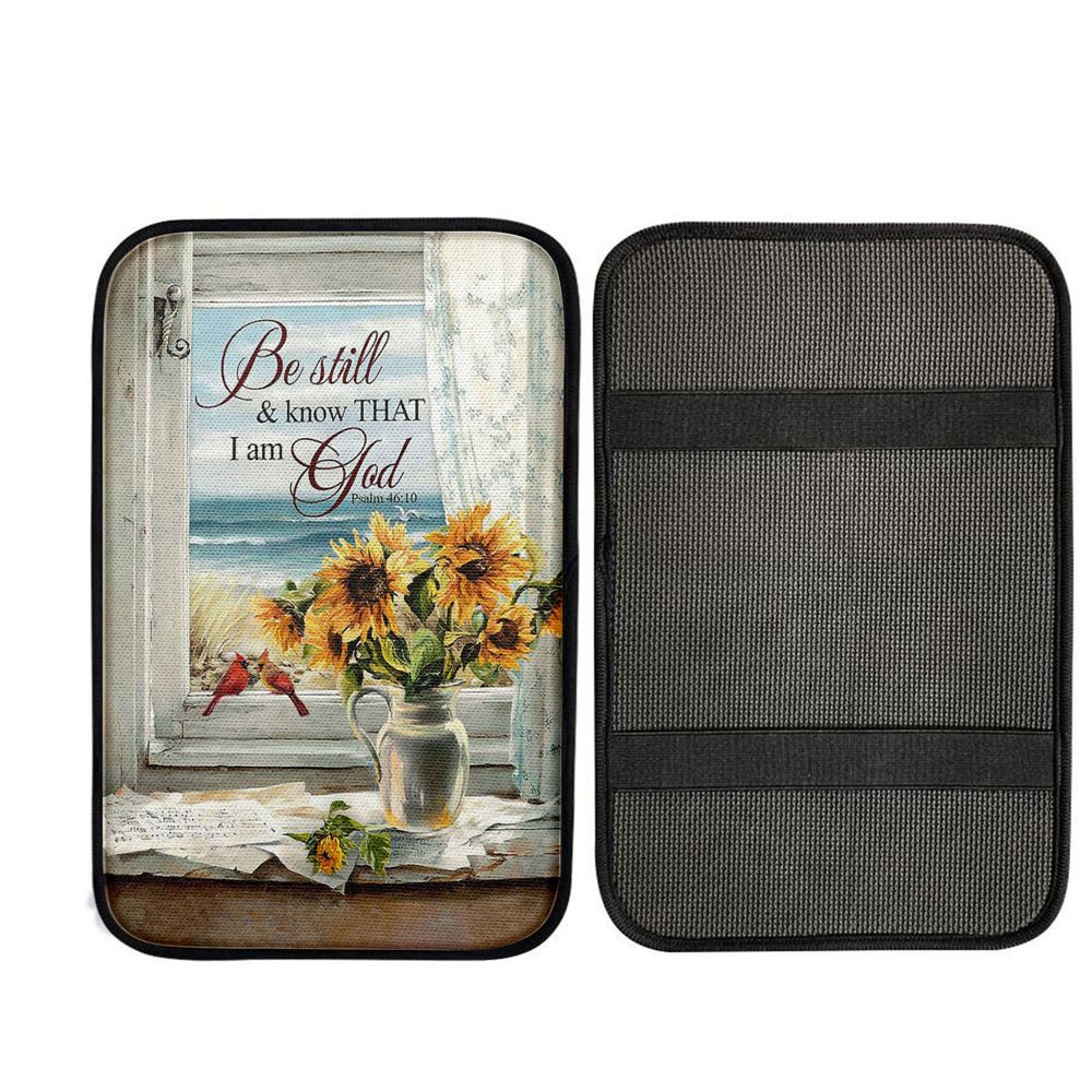 Sunflower Beach Be Still And Know That I Am God Car Center Console Cover, Religious Car Interior Accessories