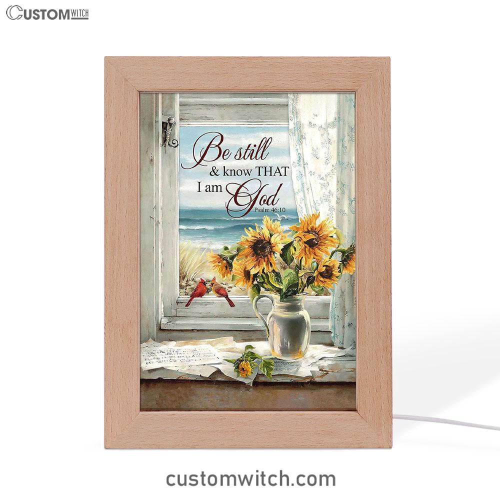 Sunflower Beach Be Still And Know That I Am God Frame Lamp Art - Christian Art - Bible Verse Art - Religious Home Decor