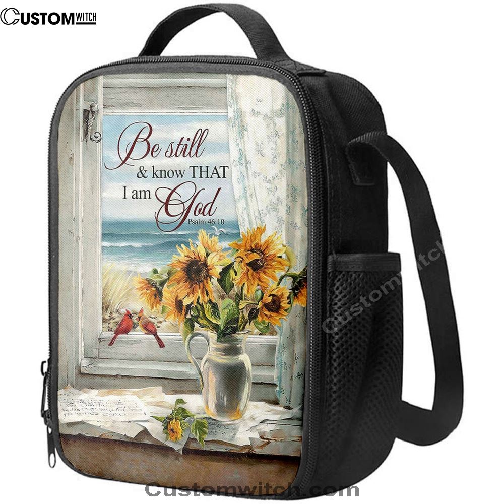 Sunflower Beach Be Still And Know That I Am God Lunch Bag - Christian Art, Bible Verse Lunch Bag For Men And Women