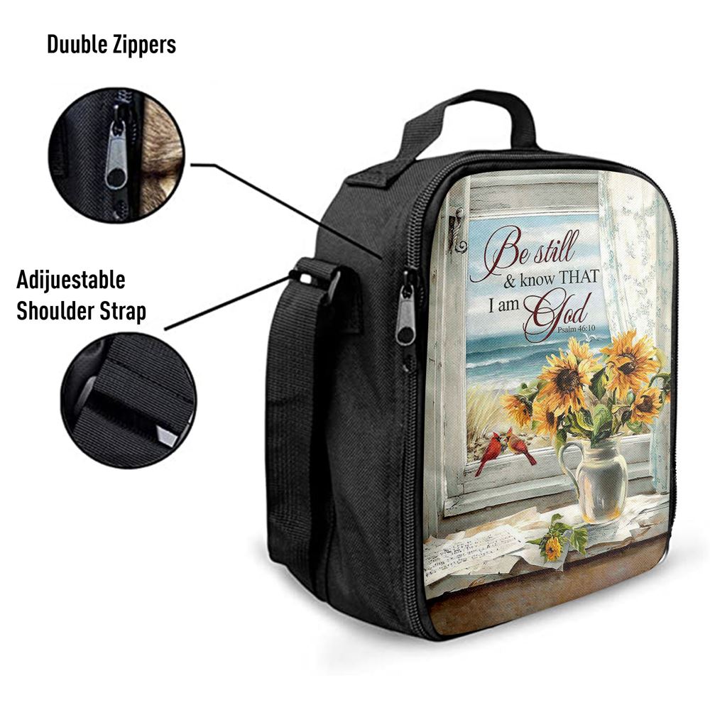 Sunflower Beach Be Still And Know That I Am God Lunch Bag - Christian Art, Bible Verse Lunch Bag For Men And Women