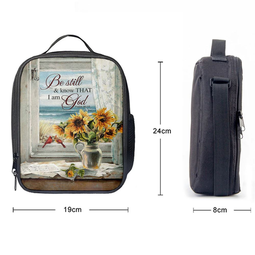Sunflower Beach Be Still And Know That I Am God Lunch Bag - Christian Art, Bible Verse Lunch Bag For Men And Women