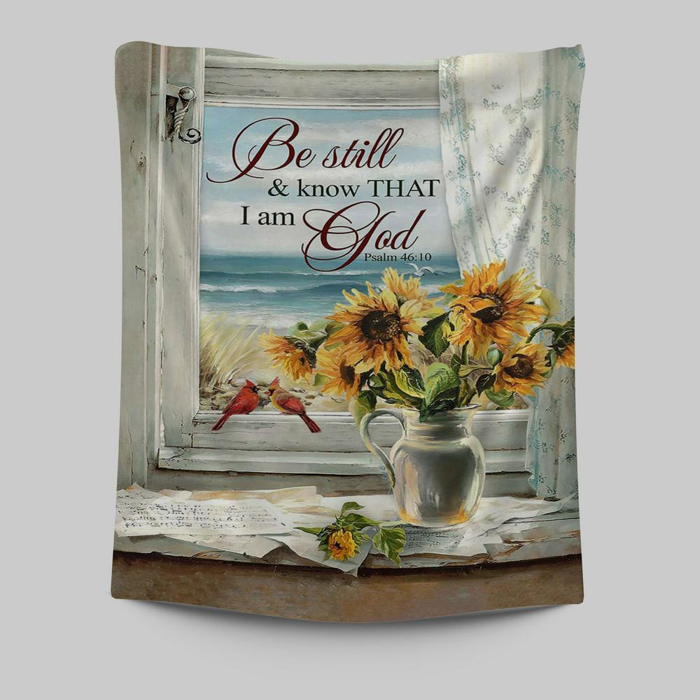 Sunflower Beach Be Still And Know That I Am God Tapestry Art - Christian Art - Bible Verse Wall Art - Religious Home Decor