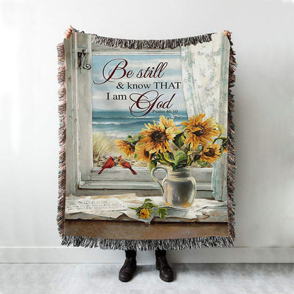 Sunflower Beach Be Still And Know That I Am God Woven Blanket Art - Christian Art - Bible Verse Throw Blanket - Religious Home Decor