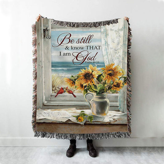 Sunflower Beach Be Still And Know That I Am God Woven Blanket Art - Christian Art - Bible Verse Throw Blanket - Religious Home Decor