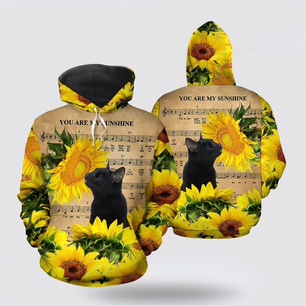 Sunflower Black Cat All Over Print 3D Hoodie For Men And Women, Christmas Cat Hoodie, Christmas Hoodie Cute, Christmas Fashion