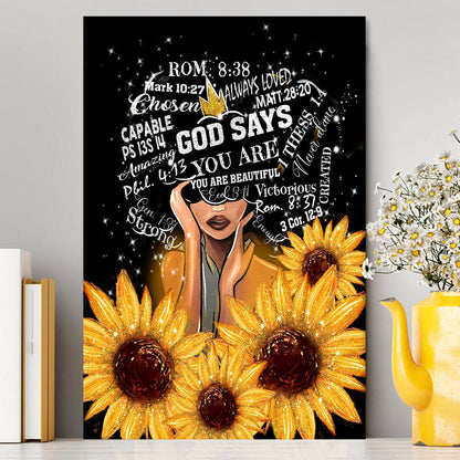 Sunflower Black Girl Canvas Prints - God Says You Are Sunflower Canvas Wall Art - Religious Canvas Prints