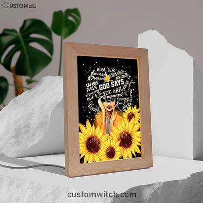 Sunflower Black Girl Frame Lamp Prints - God Says You Are Sunflower Frame Lamp Art - Religious Gifts Night Light