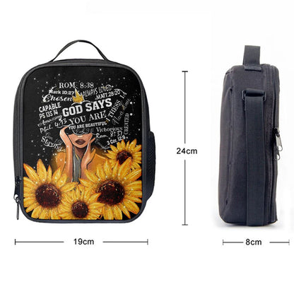 Sunflower Black Girl Lunch Bags - God Says You Are Sunflower Lunch Bag, Bible Verse Lunch Bag For Men And Women