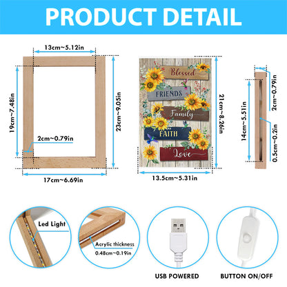 Sunflower Blessed Friends Family Faith Love Frame Lamp Art - Inspirational Frame Lamp Art - Christian Decor