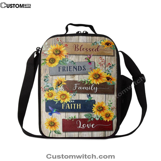 Sunflower Blessed Friends Family Faith Love Lunch Bag, Bible Verse Lunch Bag For Men And Women
