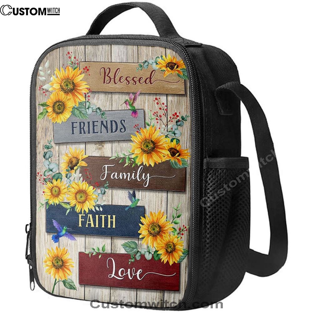 Sunflower Blessed Friends Family Faith Love Lunch Bag, Bible Verse Lunch Bag For Men And Women