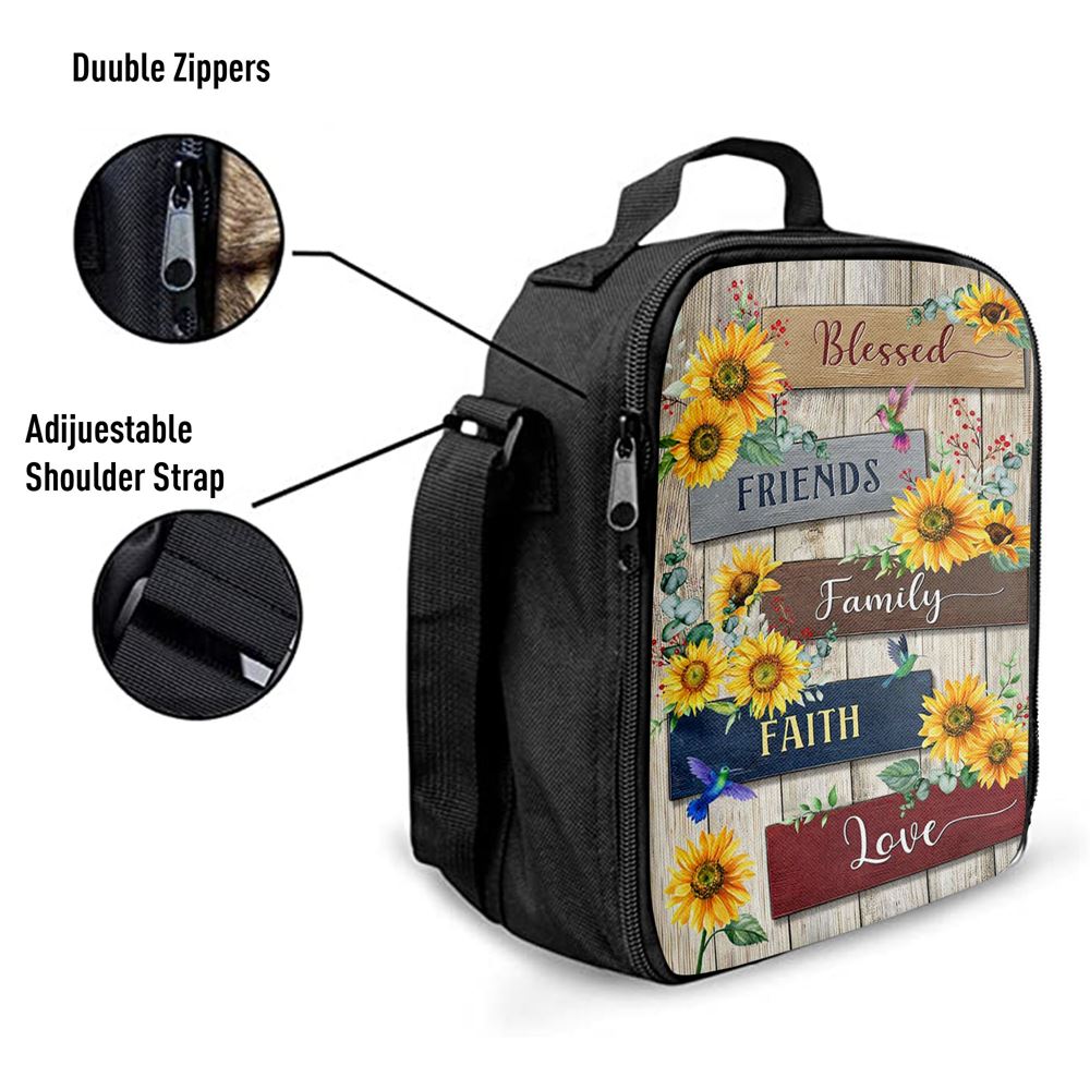 Sunflower Blessed Friends Family Faith Love Lunch Bag, Bible Verse Lunch Bag For Men And Women