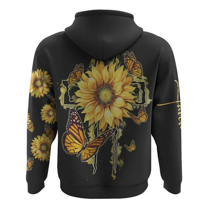 Sunflower Butterfly All Over Print 3D Hoodie, Christian Hoodie, Christian Sweatshirt, Bible Verse Shirt