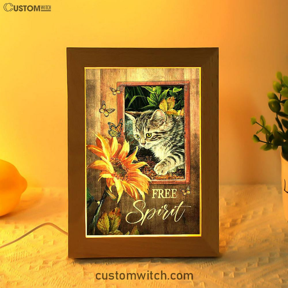 Sunflower Butterfly Cat Free Spirit Frame Lamp Art - Christian Art - Bible Verse Art - Religious Home Decor