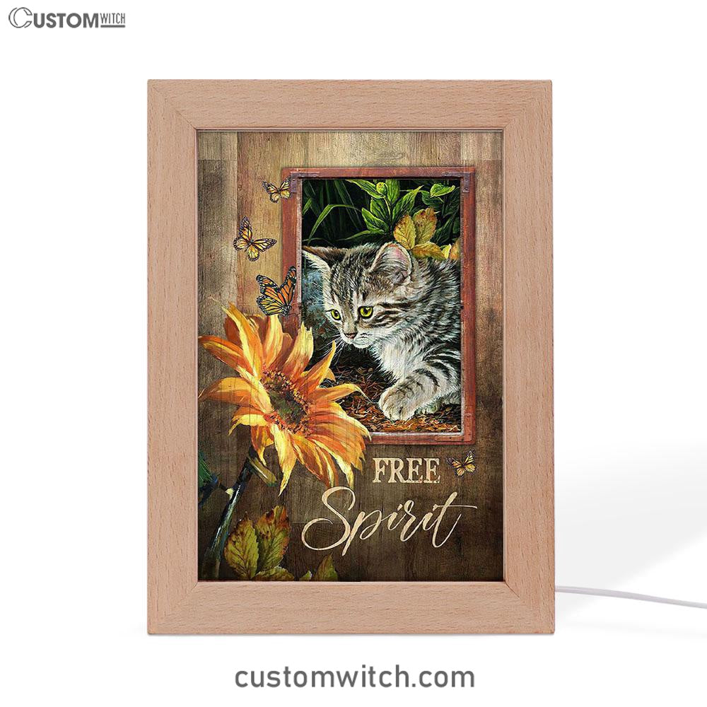 Sunflower Butterfly Cat Free Spirit Frame Lamp Art - Christian Art - Bible Verse Art - Religious Home Decor