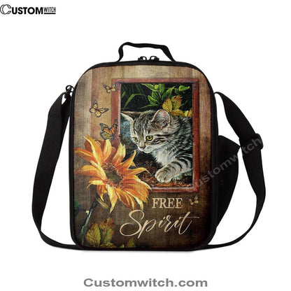 Sunflower Butterfly Cat Free Spirit Lunch Bag - Christian Art, Bible Verse Lunch Bag For Men And Women