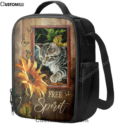 Sunflower Butterfly Cat Free Spirit Lunch Bag - Christian Art, Bible Verse Lunch Bag For Men And Women